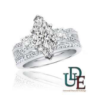 Diamond Bridal Wedding Ring Set 2.15ctw Marquise 14K White Gold Liking 