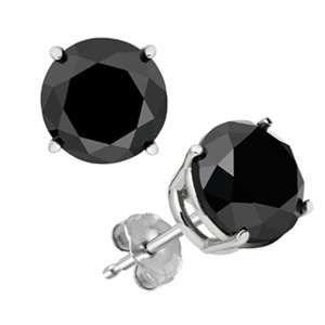 Shiny Natural Round Black Diamond Stud Earrings 2.00 Ct total 14K 
