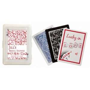 Baby Keepsake Red Floral Pattern Personalized Playing Card Favors 