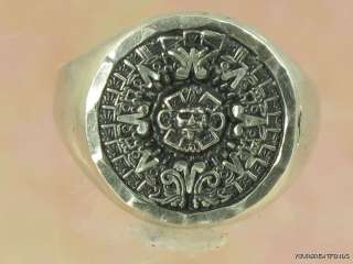   MEXICAN SOLID STERLING SILVER MAYAN CALENDAR SIGNET RING  