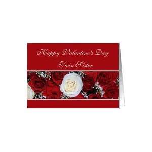  Twin Sister Happy Valentines Day red and white roses Card 