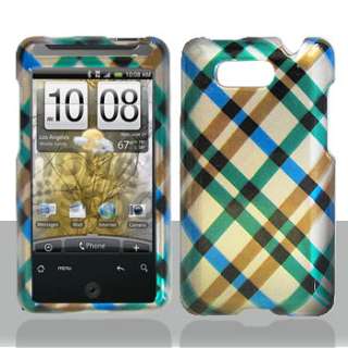 New For AT&T HTC A6366 Aria Phone Blue Plaid Shield Accessory Hard 
