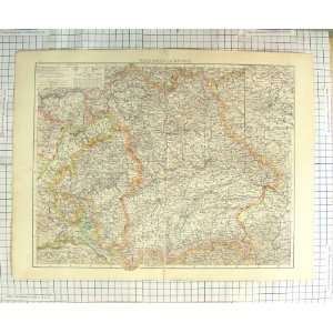 ANTIQUE MAP c1900 WURTEMBERG BAVARIA MUNICH STUTTGART 