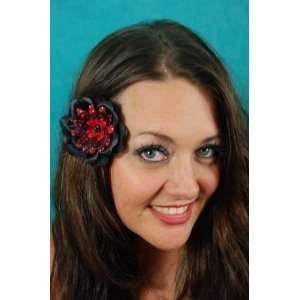   Up Red and Black Polka Dot Skull Hair Flower Clip, Limited. Beauty