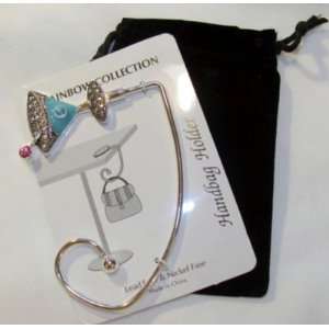  TURQUOISE MARTINI GLASS PURSE HOOK W/ VELVET POUCH 