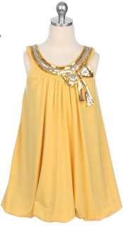 Girls YELLOW Bubble dress Silver bow Sleeveless Spring Easter Pageant 