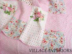 ROSE BLOOM CHIC SHABBY PINK BLUE COTTON TWIN QUILT SET  