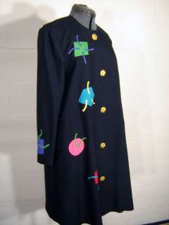 Beautiful Artsy Steve Fabrikant Silk Coat Dress, black silk with multi 