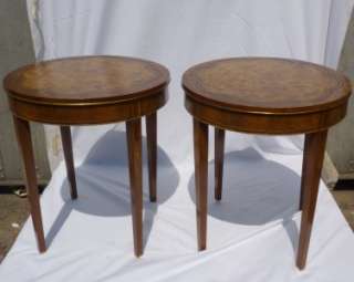 Pair of Sherathon leather top tables turn of Century  