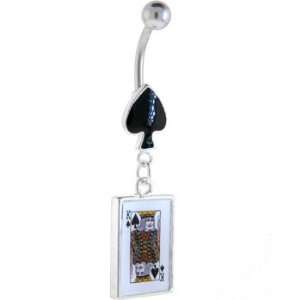  King of Spades Playing Card Dangle Belly Ring Jewelry