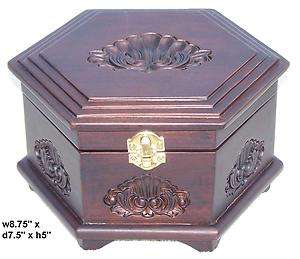Hand crafted mahogany wood hexagon shape jewelry box AS1  