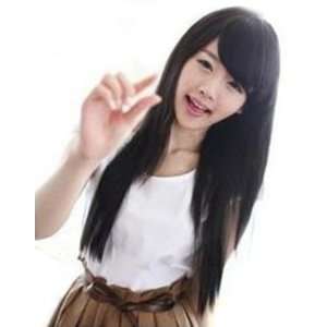   Cute Student Style Long Black Straight Wig Full Wigs JF010161 Beauty