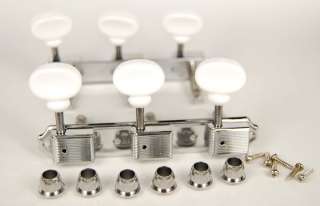 Chrome Vintage Style LP Tuners with White Buttons  