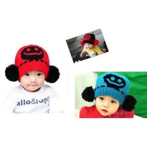   smiling face double ball cap protective ear cap (red) 4months   6age
