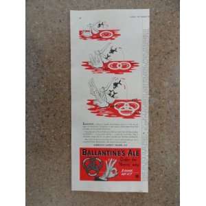 Ballantines Ale, Vintage 40s Illustration print ad. (fish jumping 