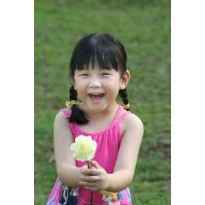  Girl Holding Flower, Smiling   Peel and Stick Wall Decal 