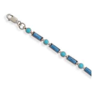   Turquoise and Rectangular Blue Denim Bracelet   7.5 Inch Jewelry