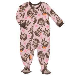   Microfleece Footed Blanket Sleeper Pajama Pink Monkeys (12 Months