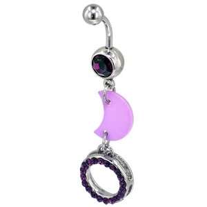 Belly Navel Ring Purple Sea Shell Crescent Moon February Belly Navel 