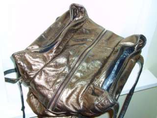   Golden Bronze Leather Slouchy Trigger Satchel Shoulder Bag $595  