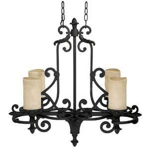     Four Light Chandelier, Wrought Iron Finish with Rust Scavo Glass