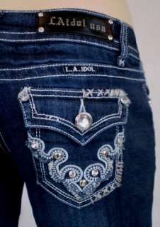 Idol Jeans Tribal Tattoo Design Fleur De Lis Rhinestones.