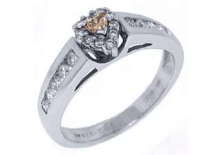 WOMENS CHOCOLATE BROWN CHAMPAGNE DIAMOND ENGAGEMENT PROMISE RING HEART 
