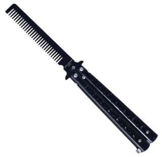 Training Practice Butterfly Knife with Black Steel Comb  