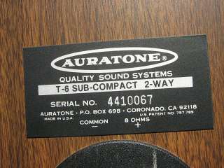 PAIR OF AURATONE SPEAKERS T 6SUB COMPACT 2 WAY  