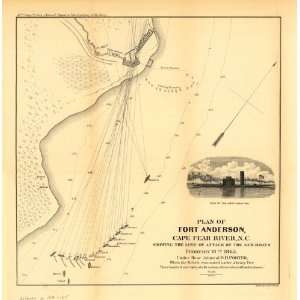  Civil War Map Plan of Fort Anderson, Cape Fear River, N.C 