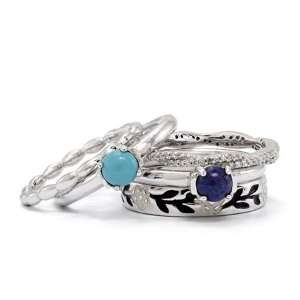    Silver Stackable Expressions Natural Stone Ring Set Size 6 Jewelry