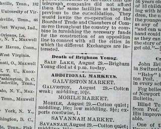 1877 BRIGHAM YOUNG DEATH Mormons & Chief SITTING BULL Lakota INDIANS 