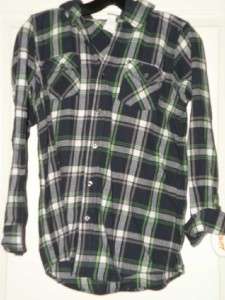 Large Boys Plaid Flannel top Shirt LONG sleeve Hoodie NWT  