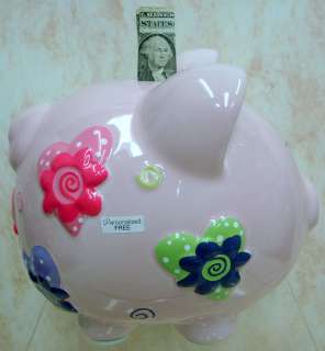 PIGGY Bank Pink Hearts RAISED Flower Poka Dots CR100HP  