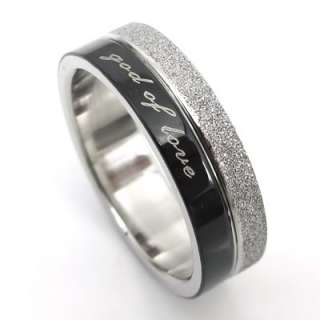 GOD OF LOVE Men Women Black Silver Stainless Steel Ring Size 8  
