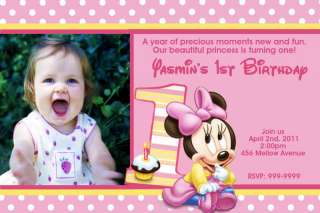 Minnie Mouse Birthday Invitations U Print 24hr Service 4x6 or 5x7 