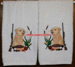 LAB, HUNTING DOG SCENE   2 EMBROIDERED HAND TOWELS by Susan  