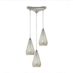  3 Light Pendant In Satin Nickel With Silver Crackle