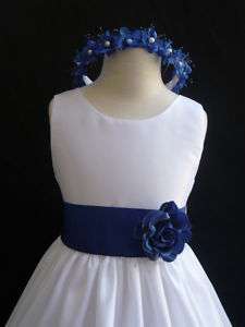New WHITE ROYAL BLUE wedding party flower girl dress  