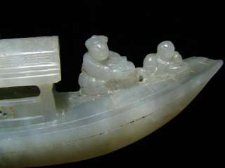 Grey Jade Wooden Boat Tope with 3 People  