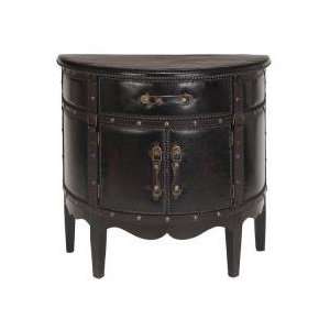 Marquis Antiqued Leather Upholstered Hall Chest Cabinet  