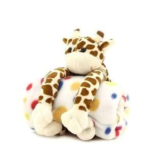 Plush Giraffe and Multi Color Polka Dot Baby Blanket Gift Set (Boy or 