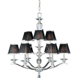   32 Plated Silver Chandelier with Black Tie Fabric Shades 32006BTPS