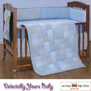 Blue Gingham Block Patchwork Baby Quilt 4 Pc Boys Baby Bedding Crib 