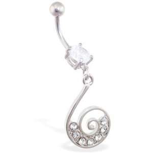  Jeweled navel ring with swirled CZ dangle Jewelry