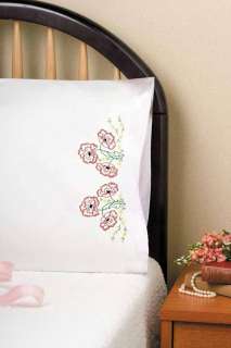 Tobin Stamped Embroidery kit 20 x 30 Pillowcase Pair ~ POPPIES Sale 