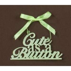  Cute As a Button Green Tin Word Art Sparkle Babys Room 