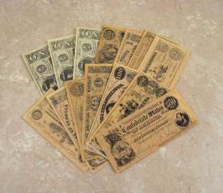 15 Confederate Banknotes Play Money Reproductions for Re enacting 