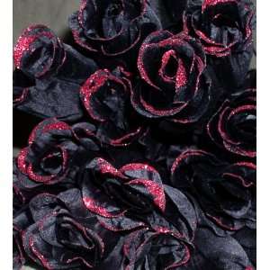  Black Rose Bush Single Stem   Red Glittered Ends 