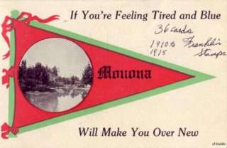 MONONA, IA IF YOURE FEELING TIRED AND BLUE PENNANT CARD 1913  